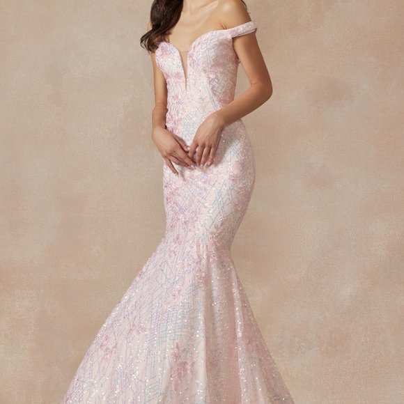 Juliet Dresses Blush Mermaid Gown With Plunging Deep V Illusion